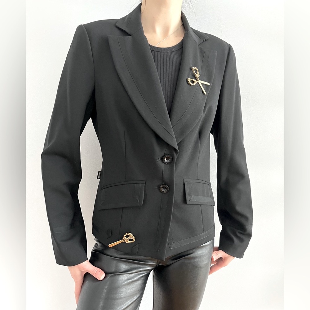 Vintage MOSCHINO Jeans Black Scissors & Ribbon Blazer ~ US 12